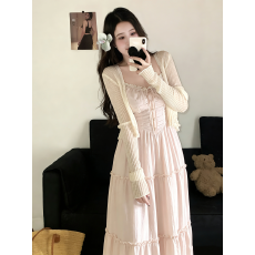 批发实拍大码胖妹妹漂亮套装裙女夏季茶歇法式开衫吊带<b class='q'>连衣裙</b>两件套