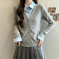 批发复古假两件长袖<b class='q'>t</b><b class='q'>恤</b>女秋季可外穿修身内搭打底衫上衣大码女装