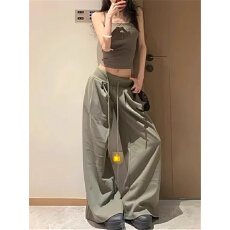 批发官图实拍中已出大货U领牛骨扣工字背心吊带阔腿拖地运动长裤套装