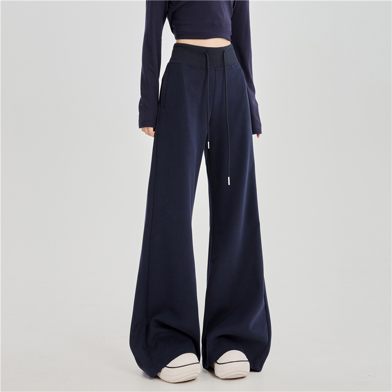 实拍秋冬加绒微喇运动卫裤子女宽松垂坠感修身喇叭休闲拖地阔腿裤