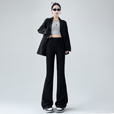批发实拍黑色微喇裤女2026夏季新款休闲垂感高腰阔腿马蹄喇叭<b class='q'>西装</b>裤女