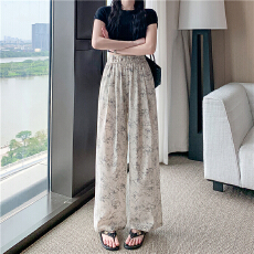批发实拍冰丝阔腿裤<b class='q'>女</b>夏季薄款凉凉裤高腰垂感直筒水墨画雪纺<b class='q'>休闲裤</b>子