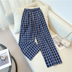 批发实拍2026新款夏季格子裤女慵懒风遛弯裤宽松显瘦阔腿休闲裤拖地裤