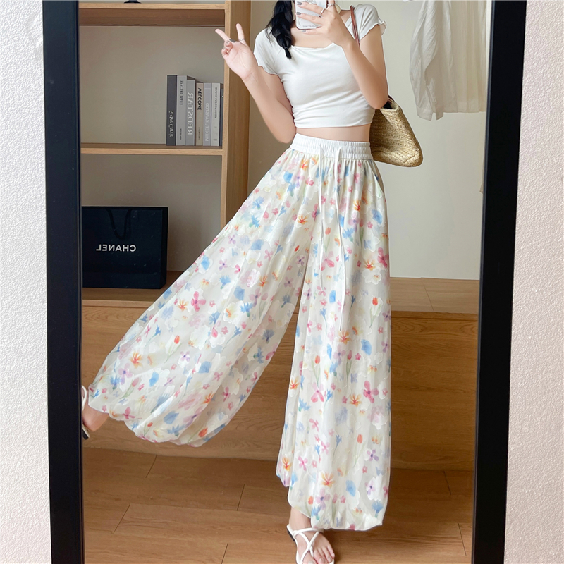 实拍花苞裙裤女夏2026新款高腰宽松垂感休闲温柔风碎花冰丝凉凉裤