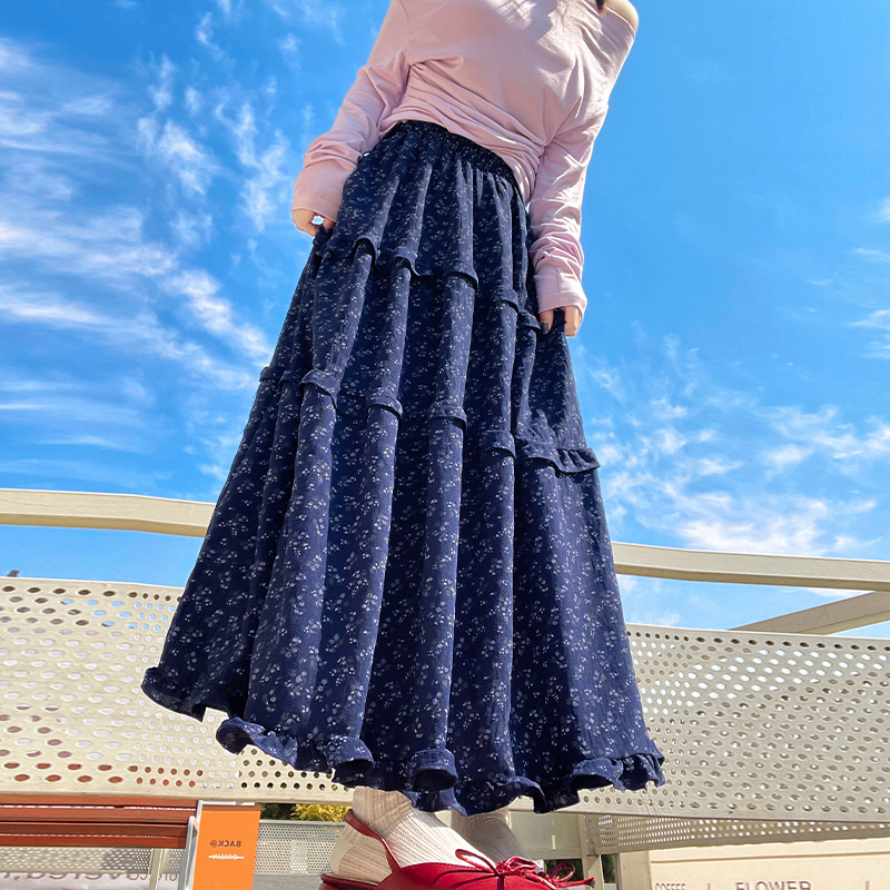 实拍韩系碎花半身裙女中长款夏季新款高腰显瘦a字长裙蓬蓬蛋糕裙