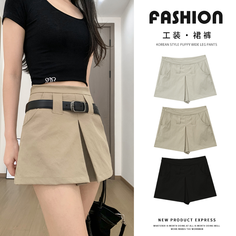 RY7400# 实拍韩系西装百褶半身裙女夏新款设计感高腰显瘦a字辣妹短裙裤...