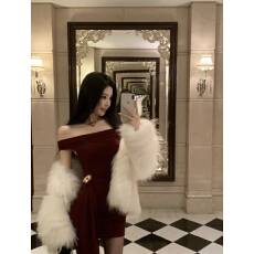 批发Fbb limit漂亮姐姐高弹力修身网纱一字肩飘带<b class='q'>连衣裙</b>