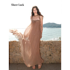 批发【王楚然同款】Sheer Luck Thessa 网纱挂脖抹胸<b class='q'>露背</b>氛围感<b class='q'>连衣裙</b>
