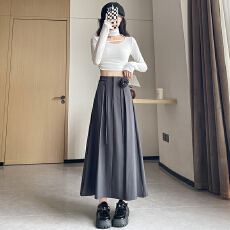 批发立体花朵灰色<b class='q'>西装</b>半身裙女2025秋季新款高腰显瘦遮胯a字长裙
