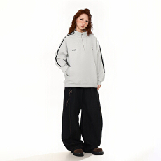 批发<b class='q'>大码</b>女装200斤长袖<b class='q'>t</b><b class='q'>恤</b>卫衣秋冬中长宽松拉链立领上衣男女同款