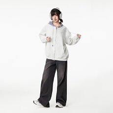 批发大码女装200斤卫衣长袖<b class='q'>t</b><b class='q'>恤</b>秋季拉链开衫<b class='q'>外套</b>新款宽松连帽上衣