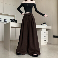 批发裙裤复古高级感灰色毛呢阔腿裤女秋冬高腰显瘦百搭垂感拖地长裤