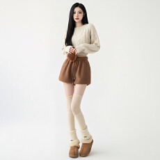 批发羊羔毛绒短裤女<b class='q'>秋</b>冬季2025新款外穿加厚热裤高腰a字阔腿靴裤