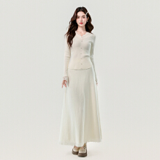 批发V领蕾丝花边拼接针织长款两件<b class='q'>套装</b>裙2025秋冬新款法式优雅