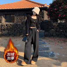 批发加绒米白<b class='q'>西装</b>阔腿裤<b class='q'>女</b>秋冬款季羊绒糯米裤高腰垂感休闲直筒裤