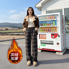 批发加绒加厚毛呢格子<b class='q'>裤</b>女2025秋冬直筒休闲<b class='q'>裤</b><b class='q'>宽松</b>百搭显瘦阔腿<b class='q'>裤</b>