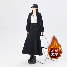 批发法式温柔重工烫钻羊绒加绒<b class='q'>半身裙</b>女秋冬满天星闪闪加厚a字长<b class='q'>裙</b>