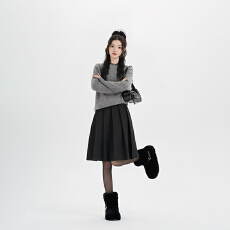 批发冬季加厚呢料高级感时尚百褶<b class='q'>半身裙</b>加厚高腰显瘦气质A<b class='q'>字</b>中<b class='q'>裙</b>