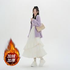 批发加绒蕾丝拼接半身裙女2025秋冬新款温柔风超仙气质a字蛋糕<b class='q'>长裙</b>潮