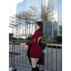 批发莫代尔260g 红色高领长袖连衣<b class='q'>裙</b>女秋冬2025新款