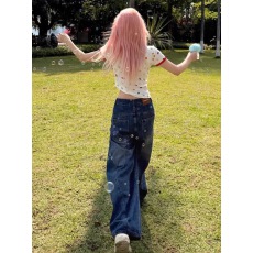 批发仿棉 美式复古多巴胺满印卡通印花短袖t恤女夏季新款