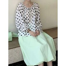 批发四面弹 纯欲波点印花<b class='q'>衬衫</b>女2026<b class='q'>夏季</b>新款宽松百搭