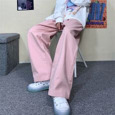批发直筒阔腿裤女2025新款高腰纯棉<b class='q'>休闲裤</b>