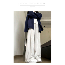 批发<b class='q'>运动裤</b>女小个子春秋年新款休闲宽松直筒阔腿裤灰色束脚卫裤子