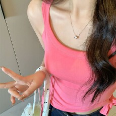 批发甜辣多巴胺黄色挂脖吊带背心女外穿修身不规则纯欲美式无袖上衣