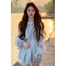 批发奶系温柔风高级感露肩<b class='q'>连衣</b>裙女春夏季韩系气质宽松雪纺裙短裤套<b class='q'>装</b>