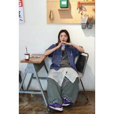 批发外穿短袖衬衫女宽松百搭显瘦<b class='q'>情侣</b><b class='q'>衬衣</b>蓝色格纹男友风格子上衣