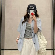 盐系松弛感条纹翻领短袖衬衫女夏季新款小众绝美小衫宽松显瘦上衣