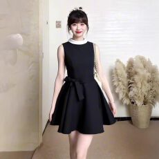 批发有内衬赫本风无袖黑色<b class='q'>连衣裙</b>女收腰A字裙千金高级感裙子<b class='q'>夏</b>季新款