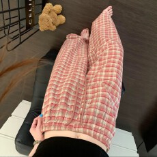 批发<b class='q'>甜美</b>深粉格纹韩系夏季新款居家休闲遛弯裤少女凉感透气宽松阔腿裤