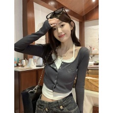 批发原版面料假两件镂空软糯长袖t恤女秋季设计感修身<b class='q'>打底衫</b>上衣