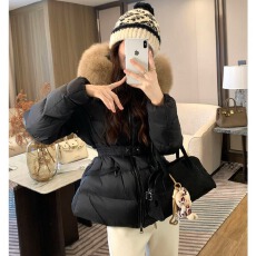 欧货温柔风大毛领连帽加厚保暖防寒收腰显瘦气质小个子棉服外套女