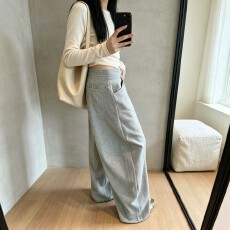 批发灰色阔腿运动裤女2026新款<b class='q'>春</b>秋季休闲宽松垂感小个子直筒薄款卫裤