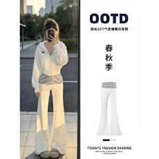 批发白色休闲运动风2026新款修身显瘦早秋<b class='q'>春</b>秋季漂亮穿搭阔腿喇叭裤女