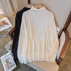 批发实拍大码女秋季装新款韩版韩版温柔蕾丝花边拼接洋气减龄别致上衣