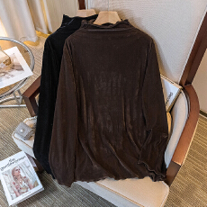 批发实拍实价大码<b class='q'>女装</b>秋冬新款韩版半高显瘦丝绒打底衫洋气内搭恤上衣