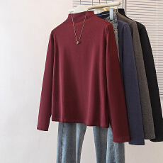 批发实拍实价大码女装新款韩版胖MM韩版半高领宽松型百搭加绒T恤上衣