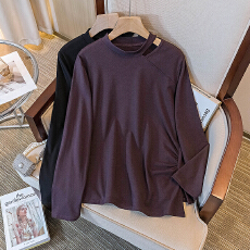 批发实拍大码女装新款韩版高级感潮流不规则镂空褶皱设计显瘦修身上衣