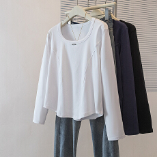 批发实拍大码<b class='q'>女装</b>新款韩版胖MM高级感铁牌潮流设计感鱼骨显瘦修身上衣