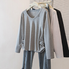 实拍大码女装新款韩版高级感潮流下摆双抽绳设计感显瘦修身上衣