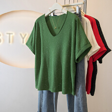 批发实拍大码女装春季新款韩版通勤小众设计温柔气质百搭亮片针织上衣