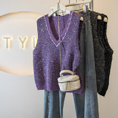 批发实拍大码女装冬季新款韩版胖MM高级感潮流设计感显瘦修身针织<b class='q'>马甲</b>