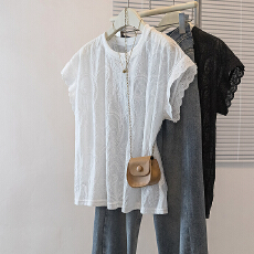 批发实拍大码女装春季新款韩版高级感刺绣蕾丝衫宽松显瘦洋气独特上衣