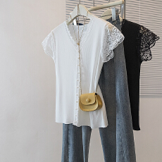 批发实拍大码女装韩版胖MM新韩版高级潮<b class='q'>蕾丝</b>设计显瘦修身<b class='q'>上衣</b>