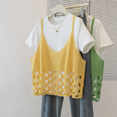 批发实拍大码女装新款韩版高级感潮流吊带镂空设计感显瘦修身两件套