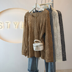 批发实拍大码女装新款韩版时尚日镂空系设薄款宽松叠穿套头慵懒风上衣